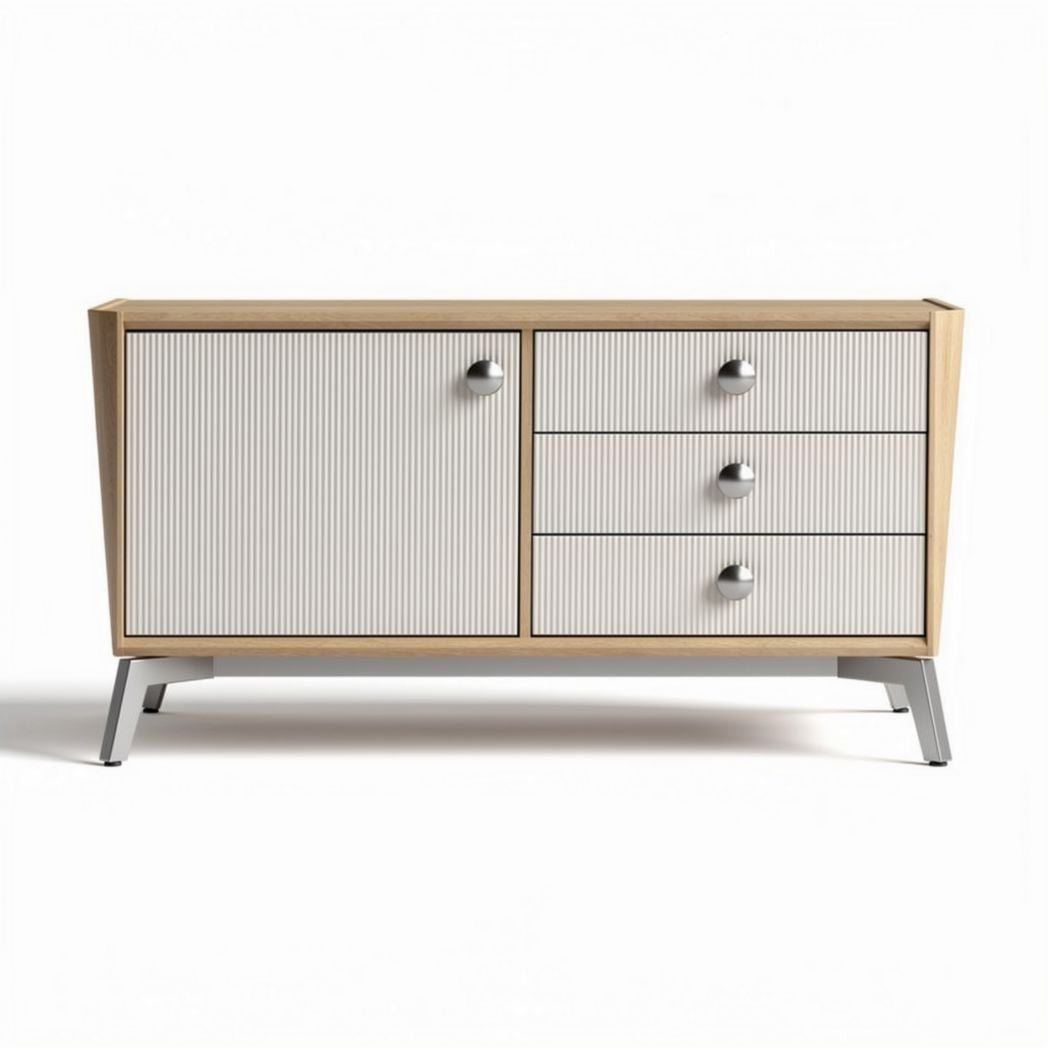 Eikenhouten dressoir met ribbelmotief en drie lades 120 x 50 x 75cm