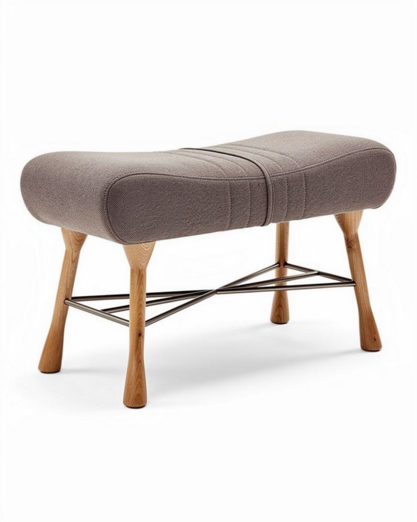 Houten kruk met zachte stofafwerking 95 x 40 x 45cm in grijs