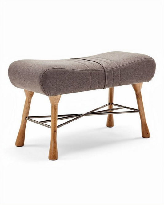 Houten kruk met zachte stofafwerking 95 x 40 x 45cm in grijs