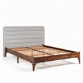 Houten bedframe met gestoffe hoofdbord 180 x 200 x 100cm bruin en grijs