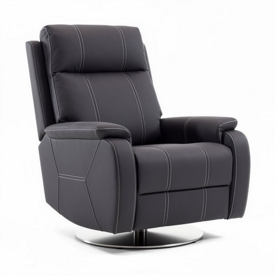 Zwart leren relaxfauteuil met draaivoet en afmetingen 90 x 85 x 100cm