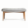 Houten bank met grijze stoffen bekleding 120 x 60 x 45cm