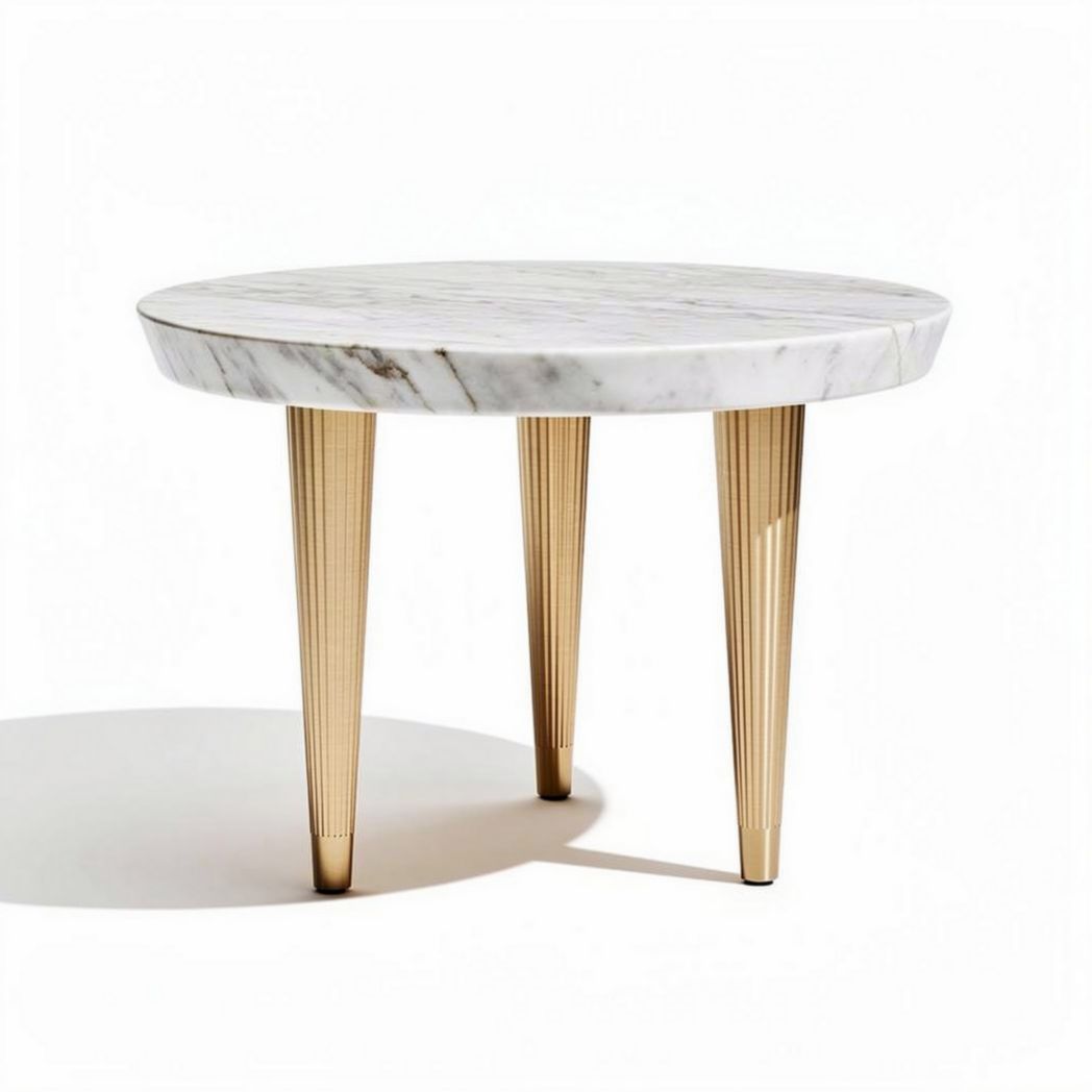 Ronde marmeren salontafel met gouden metalen poten 60 x 60 x 45cm