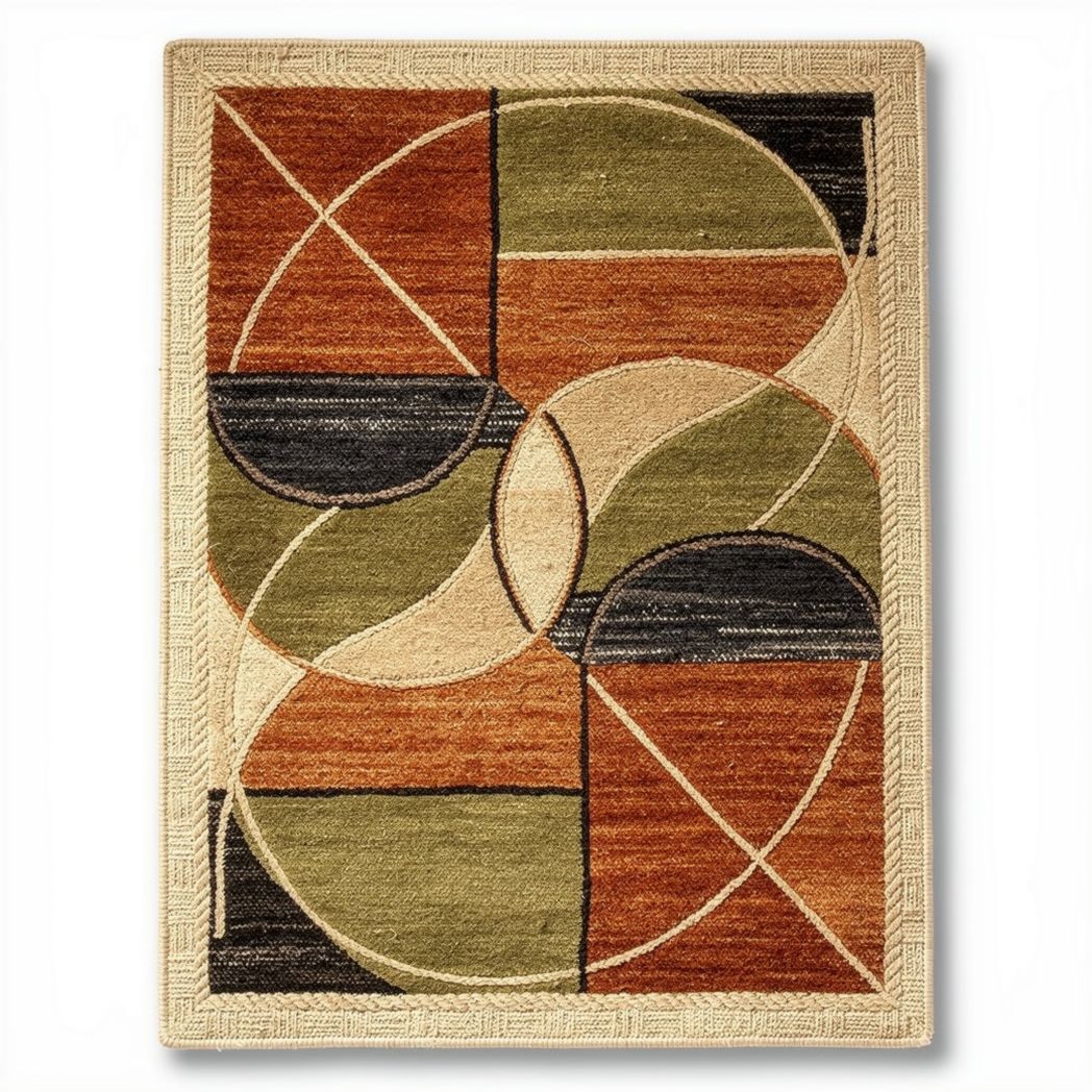 Geweven vloerkleed met geometrisch patroon in bruin en groen 160 x 230 x 1cm