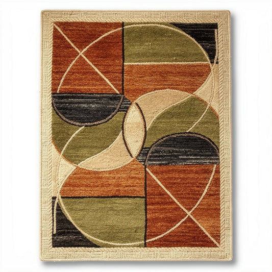 Geweven vloerkleed met geometrisch patroon in bruin en groen 160 x 230 x 1cm