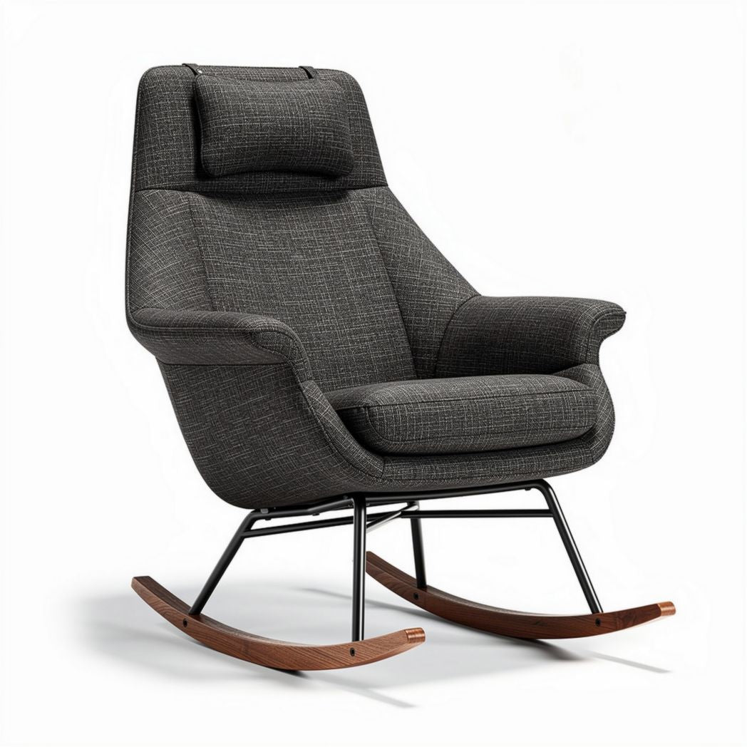 Schommelstoel met stoffen bekleding en houten rockers 75 x 80 x 100cm