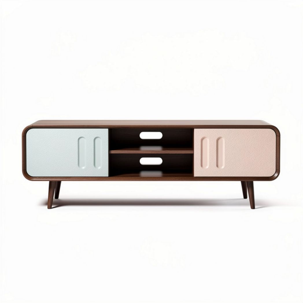 Tv-meubel van hout met 2 deuren en open vakken 150 x 40 x 40cm