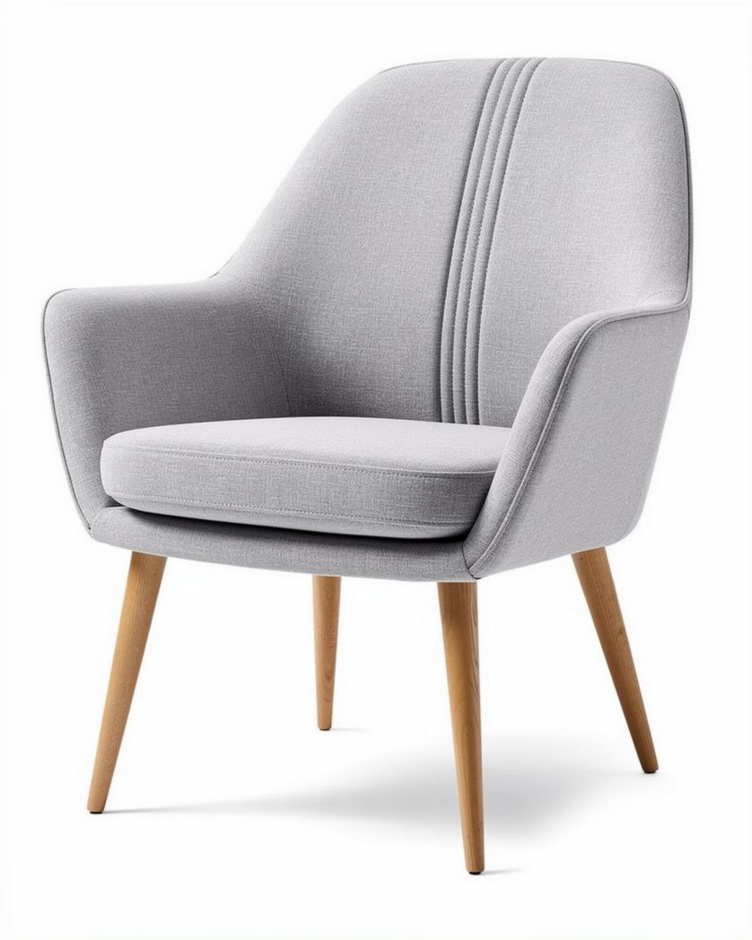Grijze stoffen armstoel met houten poten 70 x 65 x 80cm
