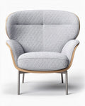 Grijze fauteuil met houten armleuningen en metalen onderstel 75 x 85 x 90cm