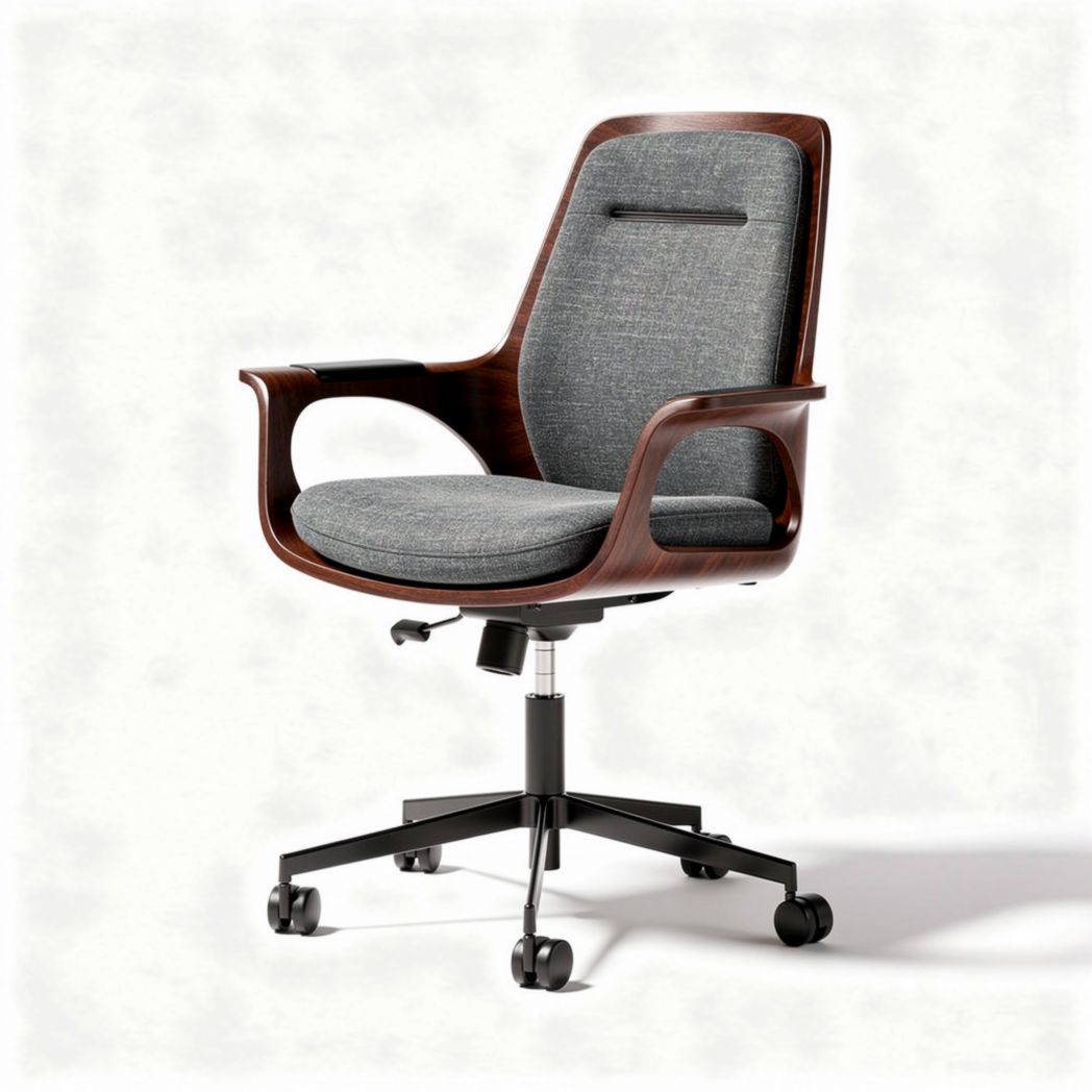 Gestoffeerde bureaustoel met houten armleuningen en verstelbare hoogte 60 x 60 x 100cm